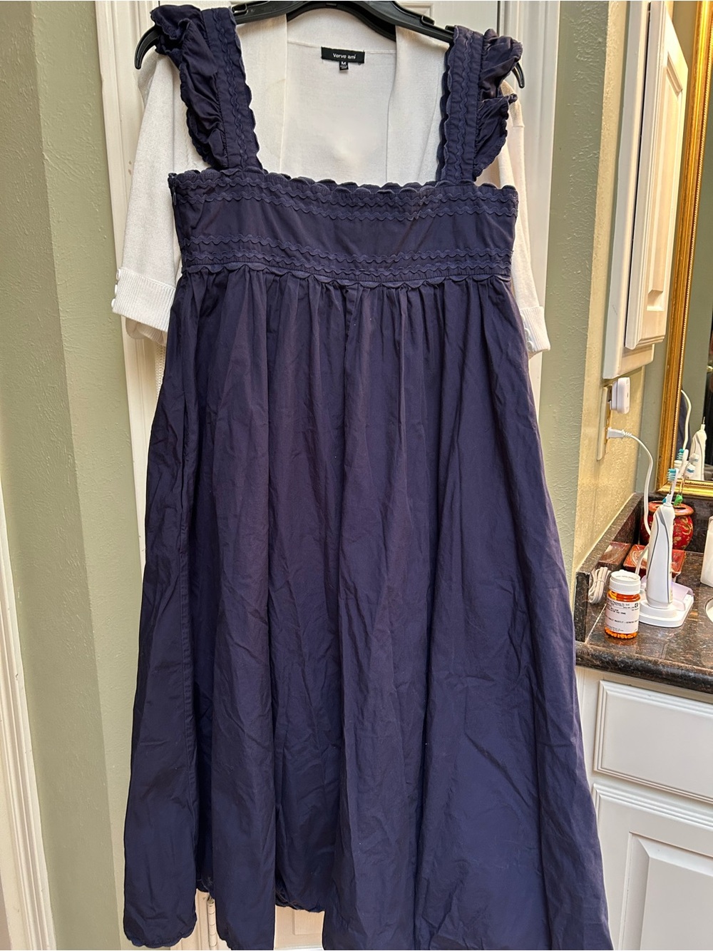 Navy Ruffled Strap Dress